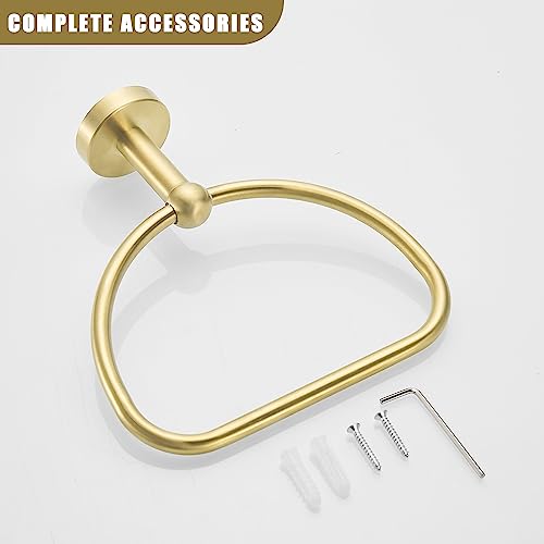 Leyden Brushed Gold Hand Towel Holder, Bathroom Towel Ring, Bath Hand Towel Rack Hangers Wall Mounted Half Round Modern