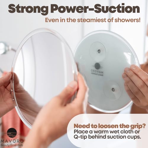 Mavoro 10x Magnifying Mirror Suction Cup Mirror. 9in Large Makeup Mirror with Magnification and 3 Strong Suction Cups. Large Magnified Mirror, Sh