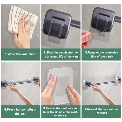 Self Adhesive Towel Rail - No Drilling Towel Holder for Bathroom & Kitchen - Easy Installation Bathroom Accessories Kit,Towel Bar Grey 40 cm