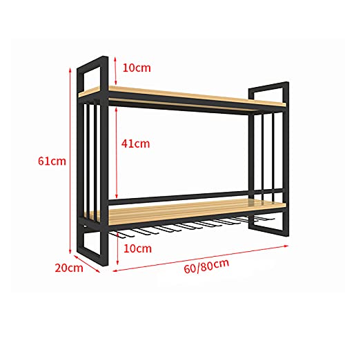 KEppd Industrial Wine Racks Wall Mounted with Glass Holder, Metal Hanging Wine Holder Wine Accessories, 2-Tiers Wall Mount Bottle Holder Glass Ra