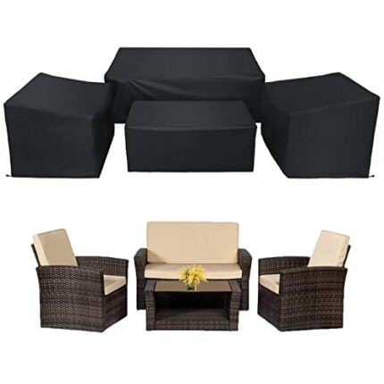 WISCLASS Patio Furniture Covers,4-Piece Outdoor Garden Covers,Waterproof 420D Heavy Duty Set covers Windproof，Durable Fade Rip Resistant Black, X