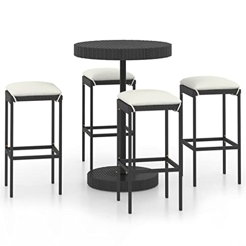 DLOETT 5 Piece Patio Bar Set With Cushions Poly Rattan Stylish Garden Bar Set Easy To Clean (Color : Argento, Size : Talla �nica)