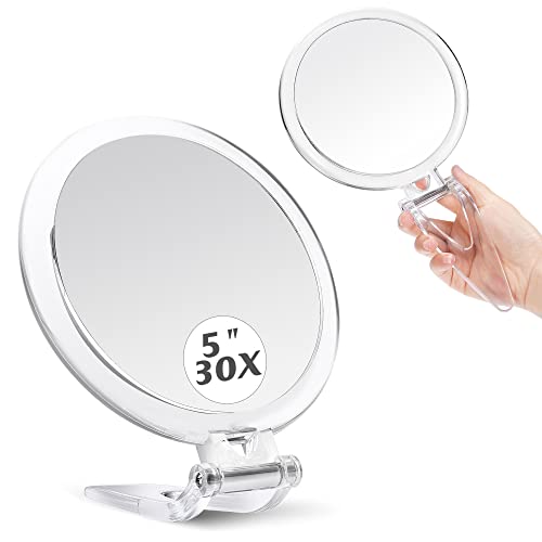 MIYADIVA Hand Mirror 30X Magnifying Mirror with Handle,Travel Handheld Mirror with Double-Sided 1X/30X Magnifying Makeup Mirror,5In Foldable Make