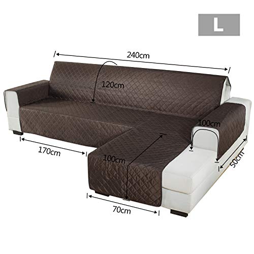PETCUTE Sofa cover L shape quilted corner sofa cover sectional sofa protector with Chaise right hand Waterproof sofa covers 240x270cm