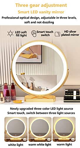 GORKEM Dressing table with LED 3-color lighted mirror Lighted dressing table and sideboard with 3 drawers Ladies and girls dressing table with ot