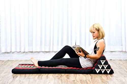 Leewadee 3-Fold Mat with Triangle Cushion – Comfortable TV Pillow, Foldable Mattress with Cushion Made of Eco-Friendly Kapok, 170 x 53 cm, black