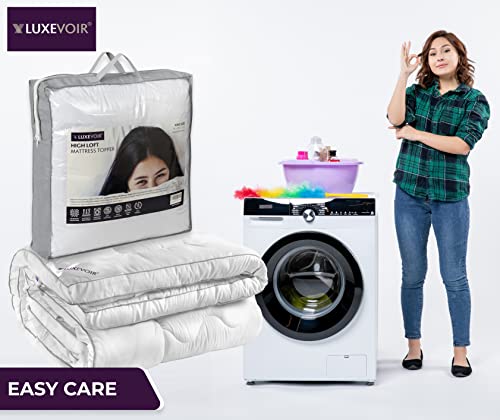 Luxevoir® High Loft Mattress Topper | Super Soft Hotel Quality Brushed Microfiber Top with Hollowfiber Filling | Elasticized Corner Straps fits u