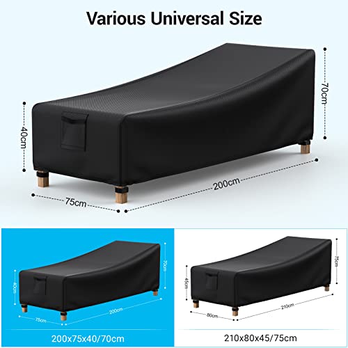 Mrrihand Garden Sunbed Covers Waterproof 200x75x40/70cm with Air Vent, Heavy Duty 600D Outdoor Sunbed Cover with PU Coating, 4 Buckles and Drawst