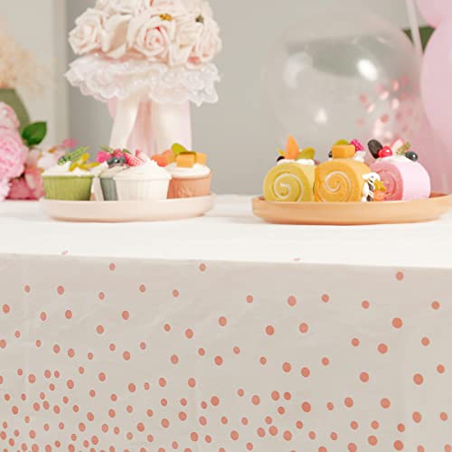 MLMOMVME 3Pcs Rose Gold Dot Table Cloth Plastic Rectangle 137 x 274cm Large Party Table Cover Picnic Baby Shower Birthday Weddings Indoor Outdoor