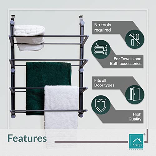 KNIGHT Over the Door Towel Rack, Space Saving Hanging for Any Door Types in the Bathroom. Fold up non-slip metal bars. 4 Tier household organiser