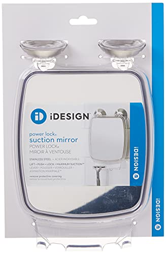 iDesign Forma Power Lock Shaving Mirror, Make-Up Mirror, Made of Plastic and Stainless Steel with Power Lock Suction Cups, Clear/Brushed