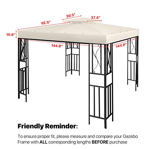 Flexzion 12x12 (2.5m x 2.5m) Gazebo Canopy Replacement Top Waterproof Cover - Outdoor Gazebo Canopy Cover - Double Tier UV30 Cover for Canopies,