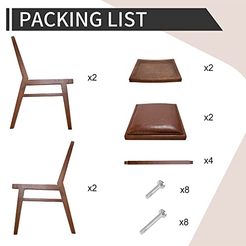 MeetLeisure Armless Mid-Century Wooden Chair Teak Color Set of 2 - Wooden Chair with Hand-Woven Rattan Backrest, Suitable for Living Room & Kitch