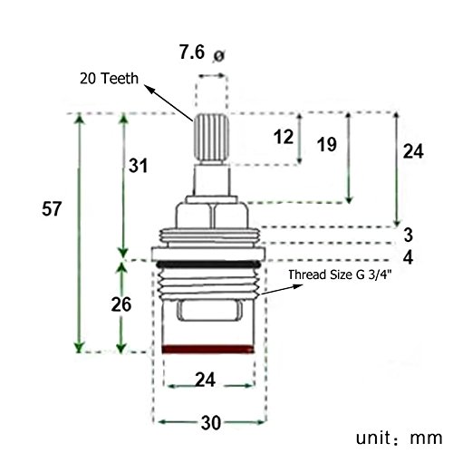 Ownace Pair of Replacement Bath Tap Valves Quarter Turn Ceramic 3/4" 57MM 20 Teeth (Supplied with Brass Screws)