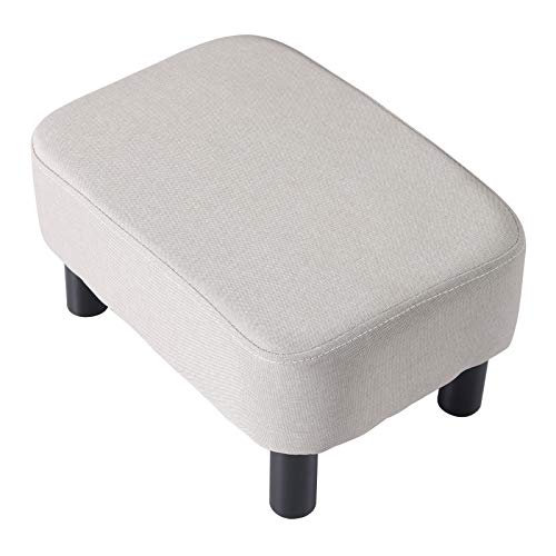 YMYNY 42 cm Footstool, Rectangle Ottoman with Stable Wooden Legs, Modern Linen Fabric Footrest, Change Shoes Stool for Living Room, Padded Seat f