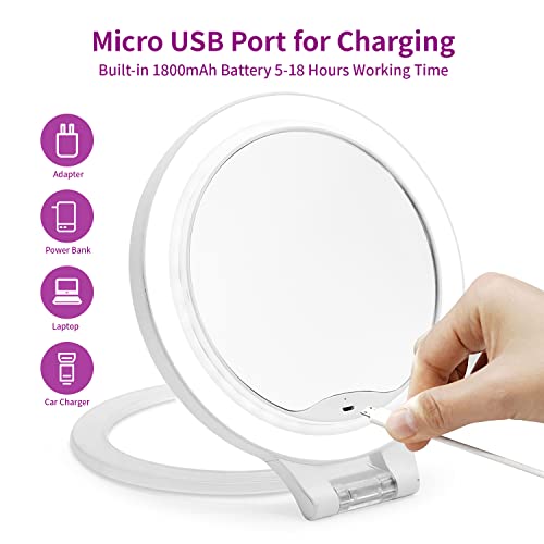 MYIAMO Makeup Mirror with Lights, Double Sided Lighted Magnifying Mirror 10X/ 1X with 3 Color Lighting Modes, Tabletop Mirror with Adjustable Fol