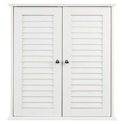 Premier 1600904 Housewares Bathroom Storage Bathroom Cabinets Wall Mounted With Double Shutter Door For Bathroom Storage Cabinet White 55H x 52W