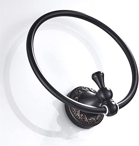 RAKUTE Black Bronze Brushed Towel Ring, Retro Towel Rack, Bathroom Pendant Black Round Towel Holder Bathroom Ring