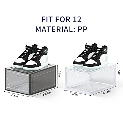 OMOPIN Clear Plastic Shoe Boxes Stackable, 10 Pack Drop Front Shoe Box, Shoe Storage Box, Sneaker Storage Shoe Containers for Size 12 (Clear 10pa