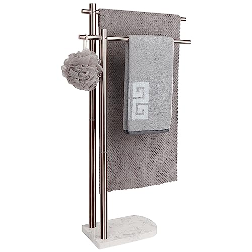 NearMoon Standing Towel Rack, Freestanding Double Towel Holder with Marble Base for Bathroom, Pool, SUS304 Stainless Steel (Brushed Nickel)
