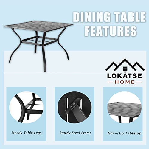 LOKATSE HOME Patio Chairs Square Table with Umbrella Hole, Grey