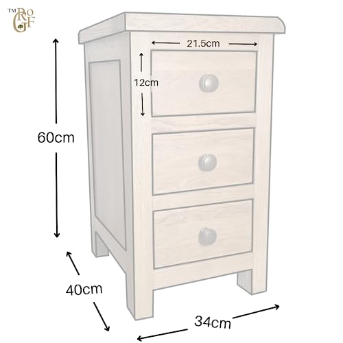 GROFurniture 3 Drawer Oak Bedside Cabinet - Solid Oak Bedside Table - Solid Oak Furniture - Oak Nightstand or Lamp Table - Fully Assembled