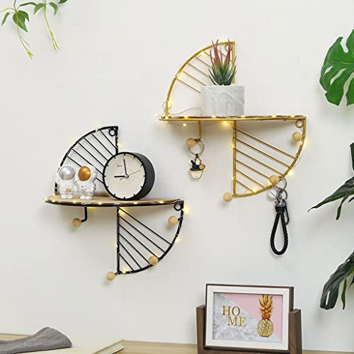 N/A Metal Wire and Wood Floating Wall-Mounted Coat Hook Rack Hanger Holder European Style Keychain Hook Wall Hanger (Color : D, Size : 30 * 15 *
