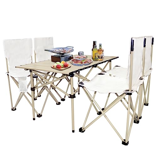 Olrla Roll up Picnic Table and 4 Foldable Chairs Set for Kids and Teens, Beach Party, RV Travel, BBQ, Maple Leaves
