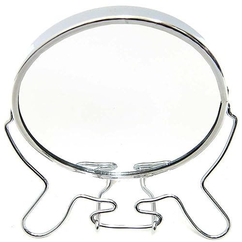 KAKKI Small Round Cosmetic Mirror with Stand 4 Inch Double Sided Portable Looking Glass Magnifying Shaving Mirror Ideal for Home Parlor Salon Bar