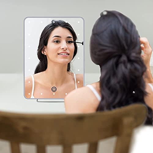himaly Square Makeup Mirror with Light Double Sided 360 Degree Rotation LED Vanity Mirror with Stepless Lighting & Touch Control Dual Power Suppl