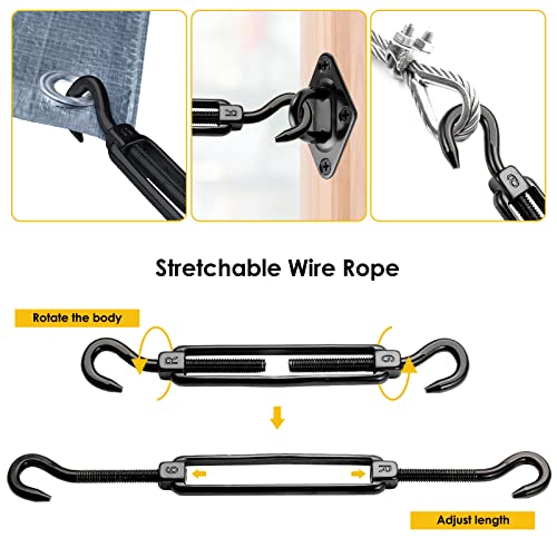 Sun Shade Sail Hardware Kit M6 Black for Garden Triangle, Awning Attachment Set, Heavy Duty Sun Shade Sail Fixing Kit