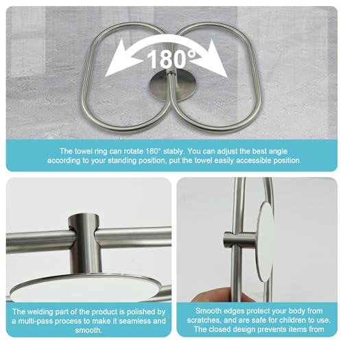 Stainless Steel Towel Holder, Self Adhesive Towel Ring for Bathroom Towel Rack Wall Mounted Oval Hanging Hang Towel Hanger, Polished Heavy Duty A