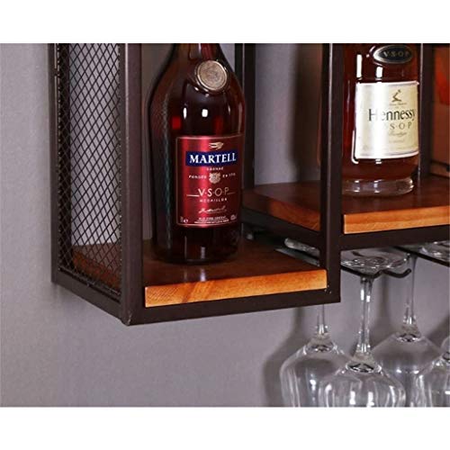EYLINK Vintage Wall Mounted Wine Rack Organizer, Rustic Bottle Glass Holder Bar Kitchen Home Wall Shelving Wine Goblet Stemware Storage Display S