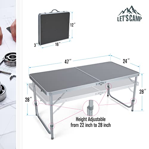 LET'S CAMP Folding Camping Table 4FT Aluminum Picnic Table, Portable Dining Table Lightweight Folding Card Table for Indoor Outdoor Camping Patio