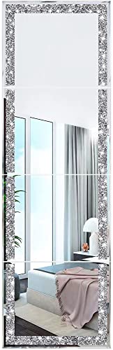 Meetart Full Length Mirror Tiles,Crystal Crush Diamond Full Body Wall Mirror,14''x11'' 4PCS Glass Frameless Make Up Mirror for Home Decor,Room De