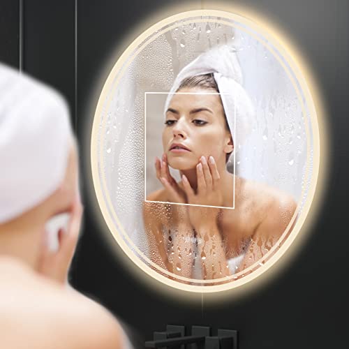 LUVODI LED Bathroom Mirror Round: 600mm Illuminated Dimmable Backlit Lighted Wall Circle Vanity Mirror with Anti Fog + Smart Touch Button Makeup