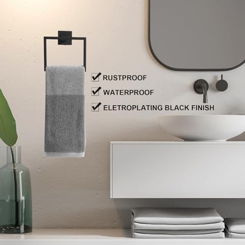 Orlif Matte Black Towel Holder SUS304 Stainless Steel Bathroom Hand Towel Rack, Square Towel Ring Wall-Mounted,Towel Hangers 2 Pack