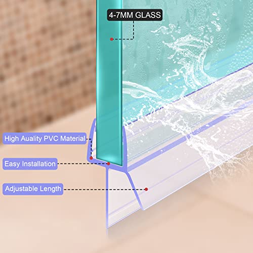 Sarmeley Shower Screen Seal Strip, 4Pcs Shower Door Seal Strip for 4-7mm Curved Or Straight Glass Up to 16mm Gap, Perfect Shower Seal Strip - 4x3