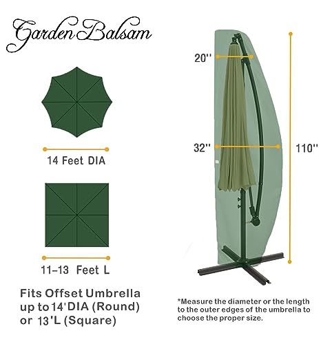 Garden Balsam Patio Umbrella Cover for 12FT to 14FT Offset Umbrella, Water Resistant, Curved Cantilever and Straight Pole Parasol Outdoor Umbrell