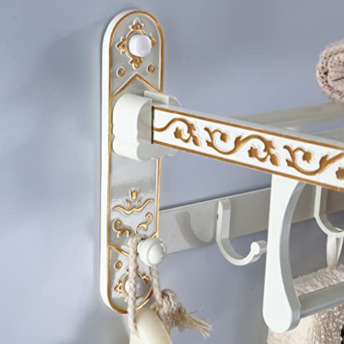 HIGOH Towel Racks, Bathroom Towel Rack Wall Mounted Towel Holder,Carved Folding Bath Towel Rack,Space Aluminum European Towel Bar,European Bathro