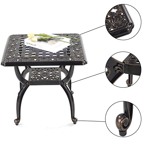 Mandolin Outdoor Patio Table,Rust -Resistant Cast Aluminum Side Table,Weather Resistant End Table,Coffee Table, Perfect for Patio, Backyard Or Ga