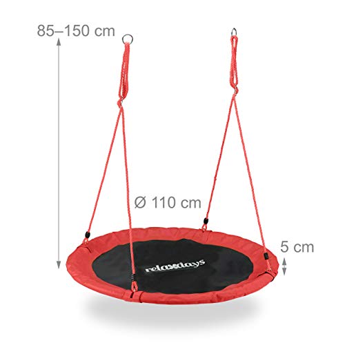 Relaxdays Outdoor Nest Swing for Kids & Adults, 110 cm, for Up To 100 kg, Round Swing, Red