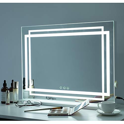 DAYU Hollywood Vanity Makeup Mirror 58x46 cm with 12 Lights, Desk Light Up Wall Mirror with Touch Screen USB Port for Dressing Table