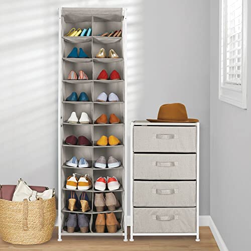 mDesign Shoe Rack – Practical Canvas Storage Cubes with Metal Frame for Hallway or Storeroom – Canvas Storage Unit with 20 Compartments – Linen/T