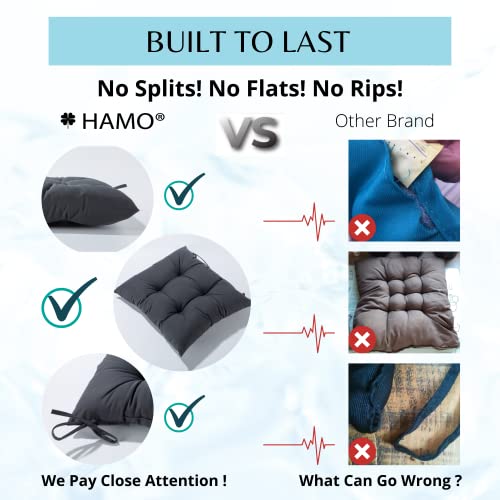 HAMO Garden Chair Cushions 45x50 cm Set of 2, Drizzle-Proof Outdoors Seat Pads with Ties, Graphite