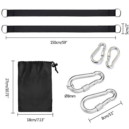 Kaxich 2pcs Tree Swing Hanging Straps, 1.5m/5ft Extra Long Straps with Safer Lock Snap Carabiner Hooks Holds 1000 kg/2200 lbs, Perfect for Tree S