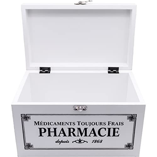 Maison Des Cadeaux White Wooden French Style Pharmacy First Aid Box Medicine Storage Organiser (US402)