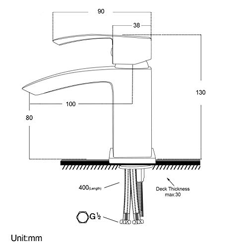 Hapilife Basin Taps Waterfall with Pop up Waste Square Bathroom Sink Mixer Taps with UK Standard Hoses