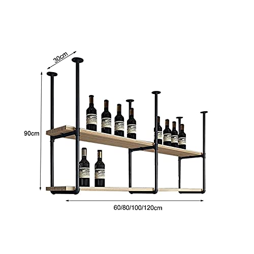 EYLINK Ceiling Shelf Wrought Iron Vintage Solid Wood Hanging Wine Rack/Storage Rack/Wine Bottle Rack,2Cm Solid Wood Board,Super Load-Bearing Home