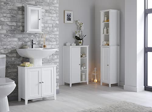 House & Homestyle Carrara Marble Effect Top Single Mirror Door Cabinet for a Touch of Elegance – 46.2 x 30 x 14cm, White